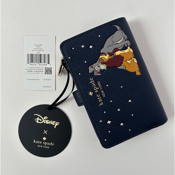 ♠️Kate Spade x Disney Lady and the Tramp Medium Bifold Wallet, Parisian Blue NWT - Picture 5 of 5